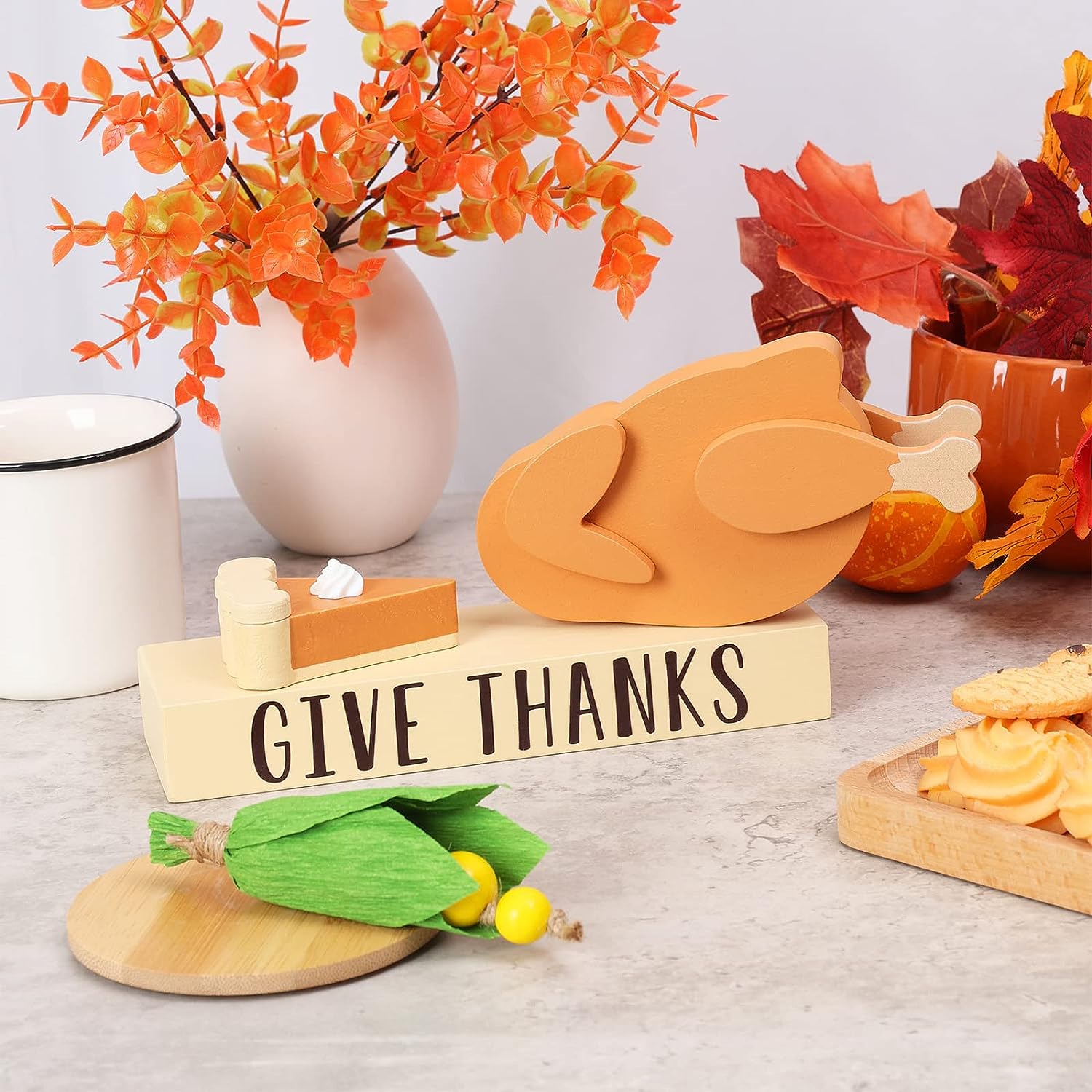 Thanksgiving Tiered Tray Decor Set Home Turkey Decor Autumn Farmhouse Harvest Season 4PCS momhomedecor