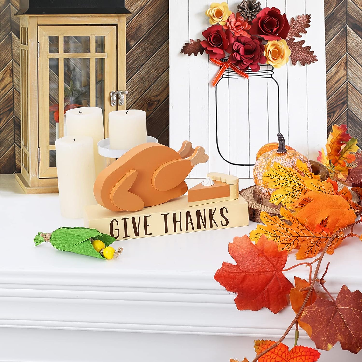 Thanksgiving Tiered Tray Decor Set Home Turkey Decor Autumn Farmhouse Harvest Season 4PCS momhomedecor